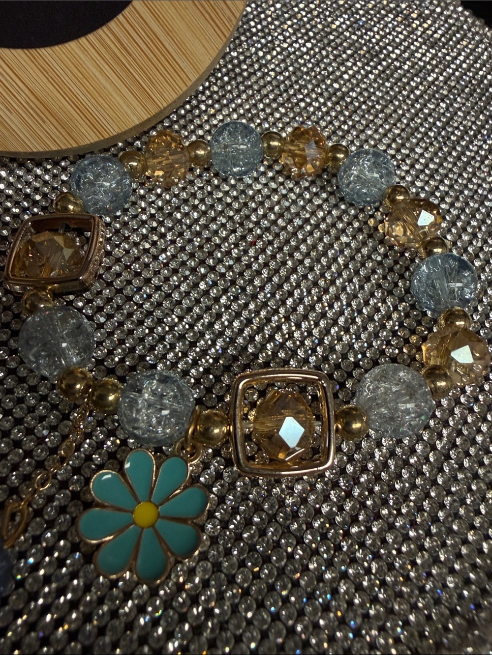 Blue & Gold Daisy Charm Bracelet